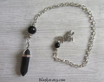 The Morrigan Black Obsidian Dowsing Pendulum, Goddess of Death And War, Triple Goddess, Scrying Divination Tool