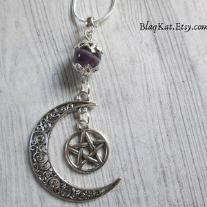 Moon Goddess necklace, Witchcraft Necklace, Pentacle Necklace, Pentagram necklace, Witches Necklace, Moon Witch necklace, Purple Agate gems