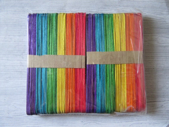 Rainbow Colours 100 Craft Sticks Lollipop Lolly Popsicle