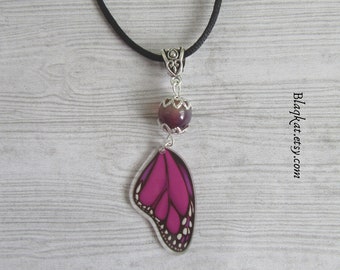 Pendentif aile de papillon violet avec un cordon d'agate violette, accessoire féerique pour cosplay, cadeau parfait