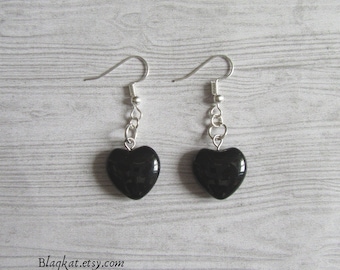 Black Onyx Gemstone Heart Earrings