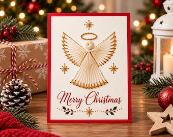 Paper Embroidery Angel Christmas Thread Card, DIY String Art, Digital Download