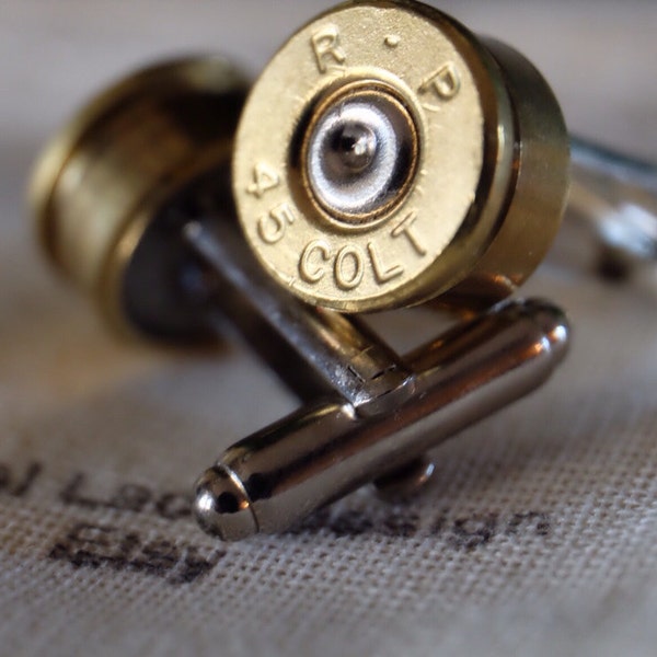Bullet cufflinks Colt 45 silver tone backings handgun groomsmen wedding cuff links men