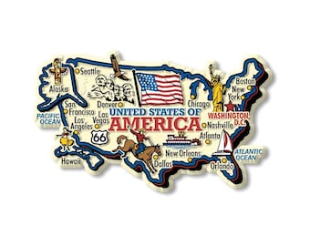 USA Map Fridge Magnet, 4 Inch MDF Wood, HD Print, Glossy Finish (Travel Souvenir)