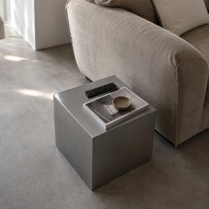 Brushed Stainless Steel Cube Side Table, Modern Minimalist Accent Furniture