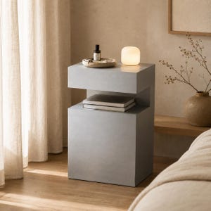 Modern Aluminum Nightstand, Sculptural Bedside Table with Drawer, Minimalist Gray Metal Side Table