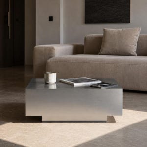 Brushed Aluminum Coffee Table, Modern Minimalist Silver Low Living Room Table