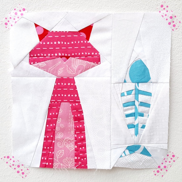 Smitten Kitten paper piecing pattern - quilt block - cat quilt