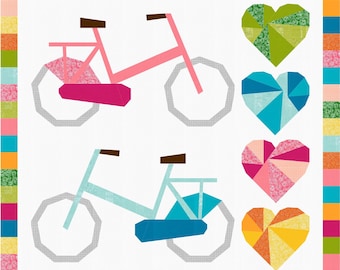 I love my bike Mini Quilt - Quilt block pattern - Foundation Paper Piecing