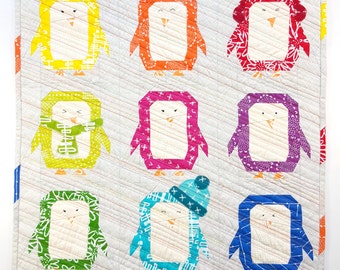 Penguin Parade quilt pattern - paper piecing block - mini quilt