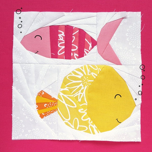 Funky Fishes Fiona and Francine Paper piecing pattern - Quilt block pattern