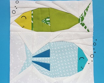 Funky Fishes Freddy and Ferdinand Paper piecing pattern - Quilt block pattern