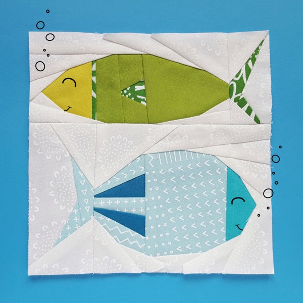 Funky Fishes Freddy and Ferdinand Paper piecing pattern - Quilt block pattern