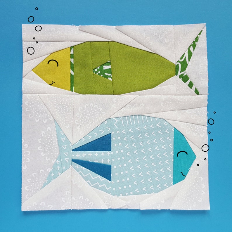 Funky Fishes Freddy and Ferdinand Paper piecing pattern Quilt block pattern image 1