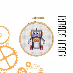 Robot Robert - cross stitch pattern - Mini Robot - Pixel Art - Modern Cross Stitch