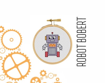 Robot Robert - cross stitch pattern - Mini Robot - Pixel Art - Modern Cross Stitch