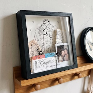 Personalized Ticket Memory Shadow Box, Custom Couple Line Drawing Keepsake, Anniversary Gifts for Husband