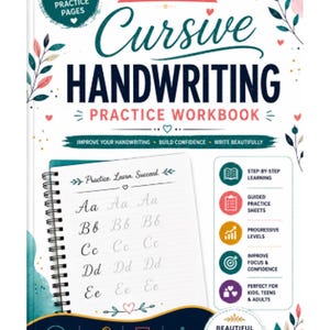 Cursive Handwriting Practice Book PDF & Procreate | 60 Page Printable Cursive Workbook | Letter Tracing Worksheets for Kids