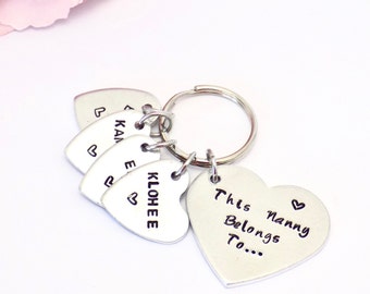 Hand gestempelt Nanny Herz Schlüsselanhänger: Personalisierte Enkelkinder Namen