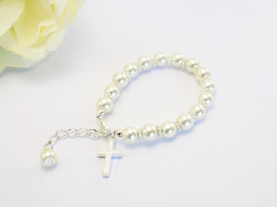 Personalized Baby Boy Blue Rosary Bracelet,Baby Boy Baptism Bracelet,F –  YMCJEWELRY