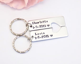 Couples Keyring, Relationship Keychain, Matching Keyrings, Personalised Keyring, Couples Keychains, Keychain Set, 10th Anniversary Gifts