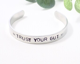 Trust Your Gut Cuff Bracelet | Inspirational Affirmation Jewelry for Mindset and Empowerment | Adjustable Aluminum Bangle for Self-Care