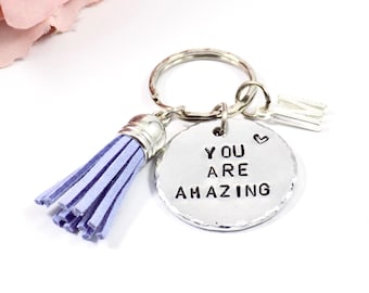 Positive Affirmation Keyring with Tassel | Custom Bag Charm for Purses, Handbags, and Keys | Inspirational Gift for Her