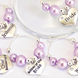 Lilac Wedding Wine Charms Favours, Lilac Gifts for Bridesmaid, Lavender Wedding Decor, Bridal Shower, Bridesmaid Glass Charm, Purple Charm