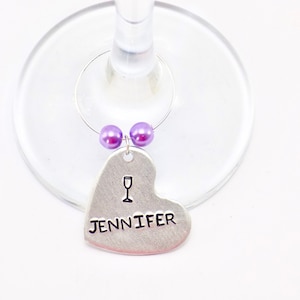 Wine Glass Charm Hearts, Name Wine Charm, Glass Tags, Personalised Wine Glass Marker, Heart Shaped Tag, Drink Charms, Customised Glass Charm