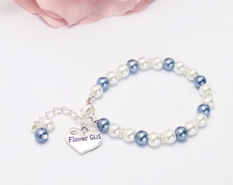 Perlen Blumenmädchen Armband: Versilbert Charm, Hochzeit Andenken Geschenk