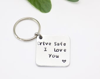 Drive Safe Keychain: Hand Stamped Aluminium Car Keyring, Gift for Driver