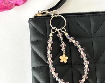 Handmade Pink Crystal Bag Charm, Beaded Custom Bag Charm, Crystal Keychain, Gift for Her, Purse Charm, Beaded Keychain, Wristlet Keychain