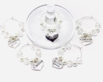 Hochzeit Weinglas Charms: Perle Perlen, Strass Herz, Braut Farben, Braut und Bräutigam Geschenk, Hochzeit Party Decor, Wein Charms Braut