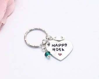 Birthstone Keyring, Birthday Gift for Her, 40th Birthday Keyring, Best Friend Gift, 18th Birthday Gift for Girl, 21st Birthday Gift