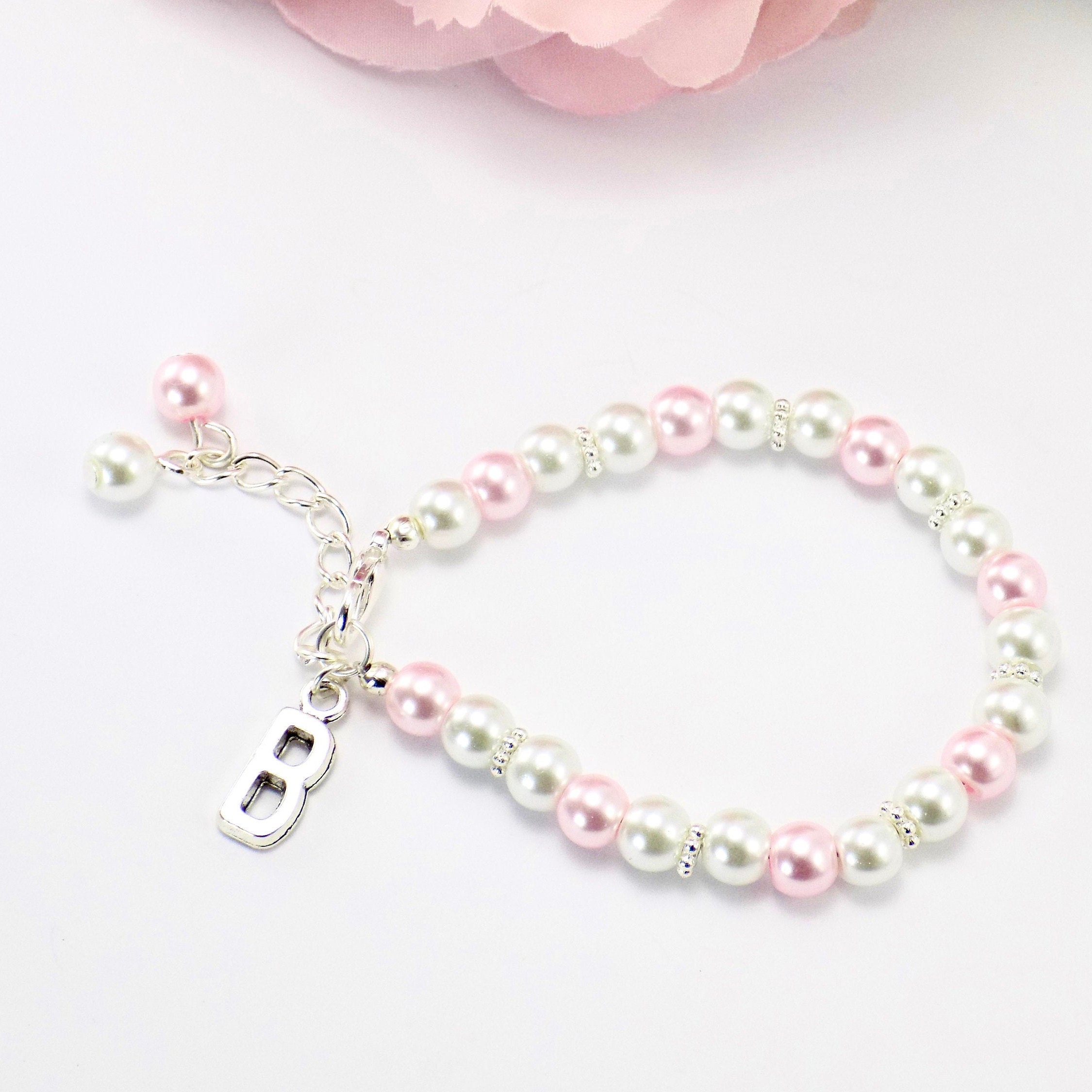 Pink Personalised Flower Girl Bracelet Flower Girl Gift Etsy UK