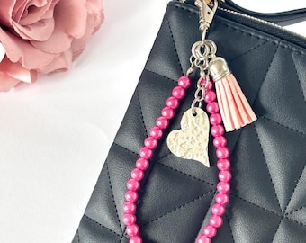 Pink Handbag Charm, Purse Charm for Women, Bag Charm for Purse, Hot Pink Bag Charm, Keychain Accessories, Purse Charm Keychain, Beaded Charm