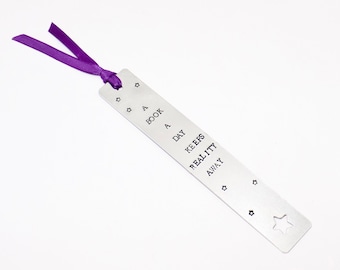 Personalized Aluminum Bookmark | Hand-Stamped Quote, Custom Ribbon, Silver Metal Book Marker, Gift for Book Lovers, Unique Reading Accessory