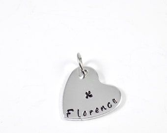 Heart Shaped Tag, Personalised Heart Pendant, Miniature Name Tag, Pet Name Fob, Metal Keyring, Heart Word Keyring, Silver Heart Keychain