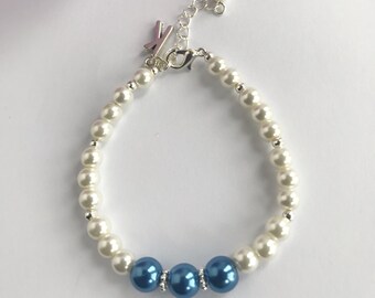 Personalised Pearl Bridesmaid Bracelet: Blue Pearl Jewellery, Initial Charm