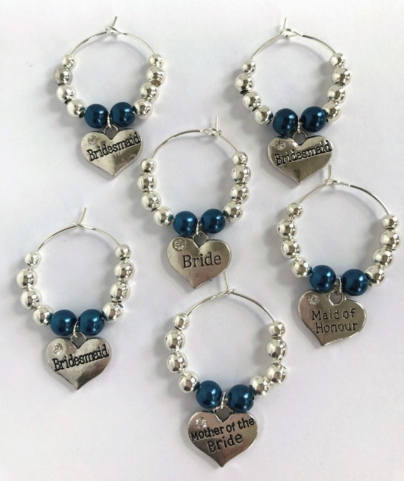 Set Of 6 Wedding Wine Glass Charms Bridesmaid Favours Wine Glass Charms Bridesmaid Favours