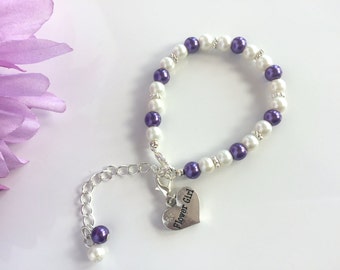 Flower Girl Presents, Flower Girl Gifts, Purple and Ivory Flower Girl Bracelet, Flower Girl Bracelet, Flower Girl Jewelry, Girls Bracelet