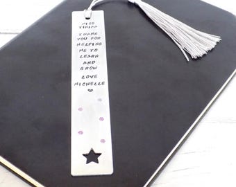 Personalised Teacher Bookmark | Hand Stamped Aluminium | Mentor Gift for Educators | Custom Quote Book Accessory | Teacher Appreciation Gift