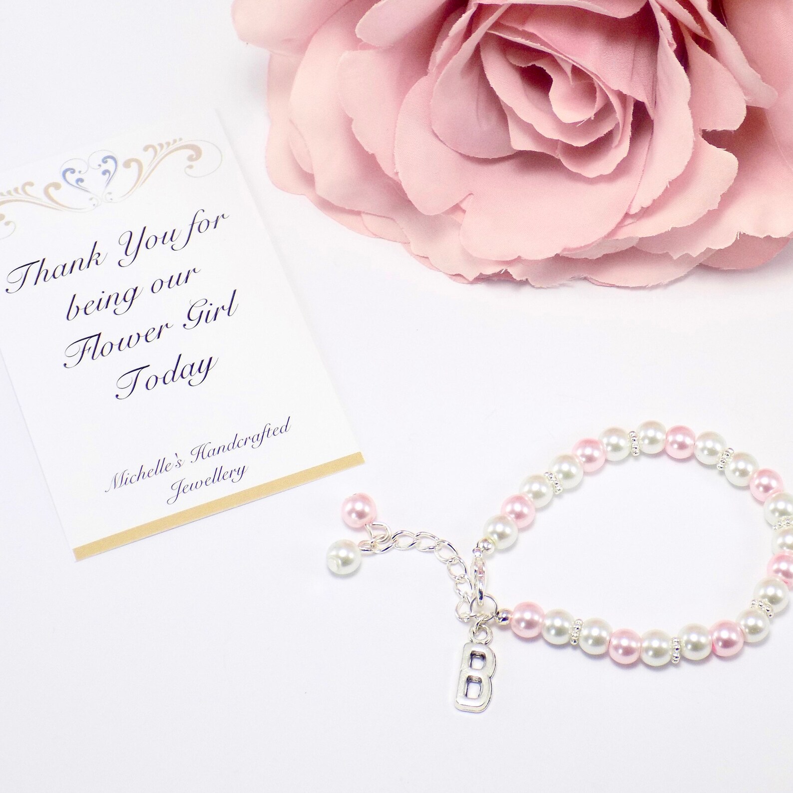Pink Personalised Flower Girl Bracelet Flower Girl Gift Etsy UK