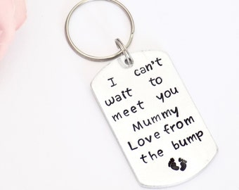 Gift from the Bump Hand-Stamped Aluminium Keychain, Pregnancy or Birth Announcement Keepsake, New Mum Gift, Mummy Keyring, Baby Arrival Gift