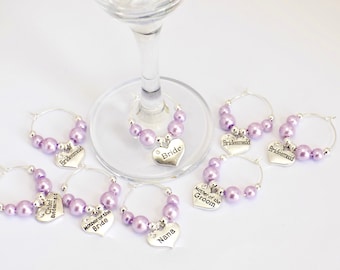 Bridesmaid Wine Charm, Light Purple Wedding, Lilac Wedding Favours, Wine Glass Charms, Custom Wine Charm, Bridal Shower Gift, Bridal Party