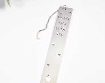 Personalised Aluminium Bookmark, Hand Stamped Book Lover Gift, Custom Name Bookmark, Unique Metal Bookmark for Bookworms, Gift for Readers