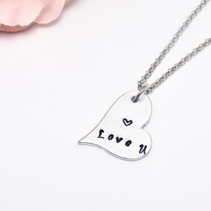Love Heart Necklace, Heart Necklace, Minimalist Jewelry, I love You Necklace, Necklace for Wife, Keepsake Necklace, I Love My Girlfriend,