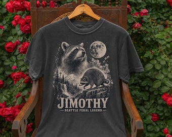 Vintage Jimothy Raccoon 90s Graphic Tee, Retro Seattle Feral Legend Comfort Colors® Wildlife Shirt