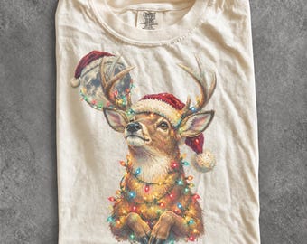 Vintage Christmas Deer 90s Graphic Tee, Retro Holiday Comfort Colors® Animal Lover Festive Shirt