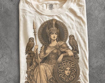 Vintage Athena 90s Graphic Tee, Retro Greek Warrior Comfort Colors® Mythology Owl Shield Shirt